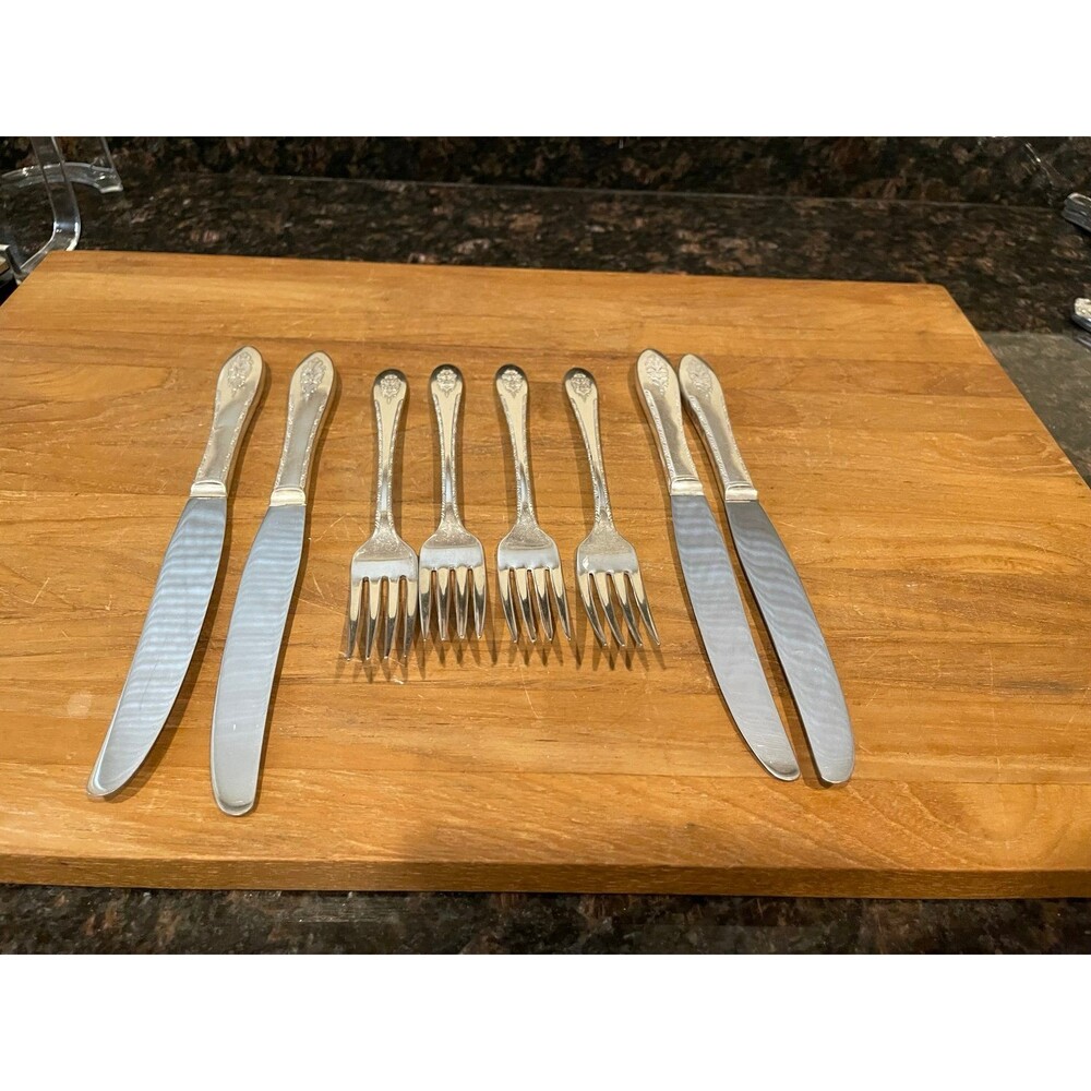 ROGERS LADY STUART 4 and 4 Silver plate forks and knives